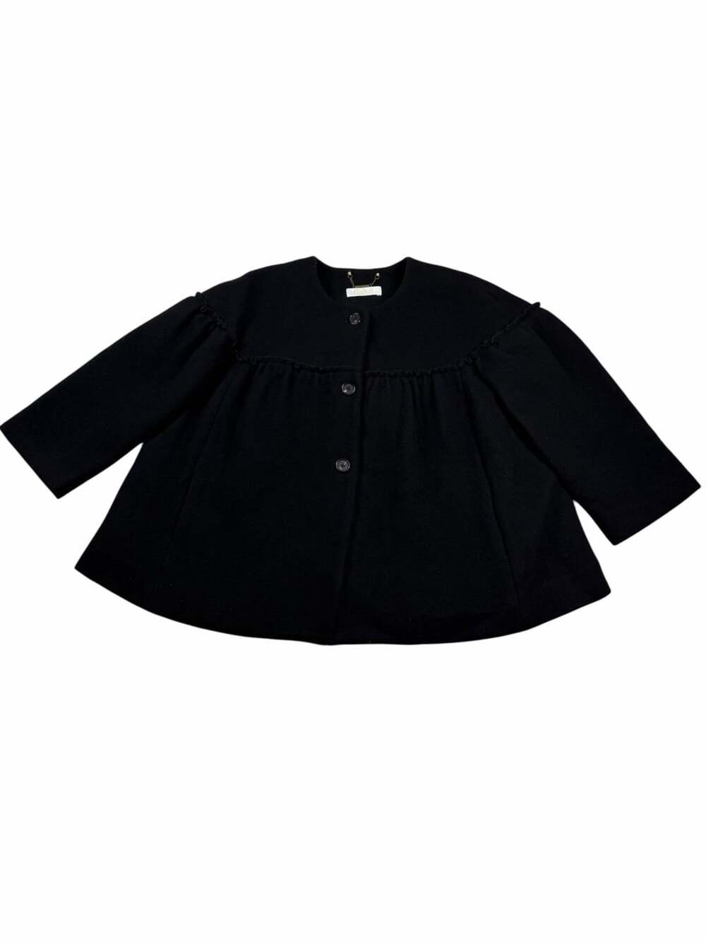 Chloe Wool Swing Coat Womens FR 34 Black Oversized Ruffle Babydoll Jacket